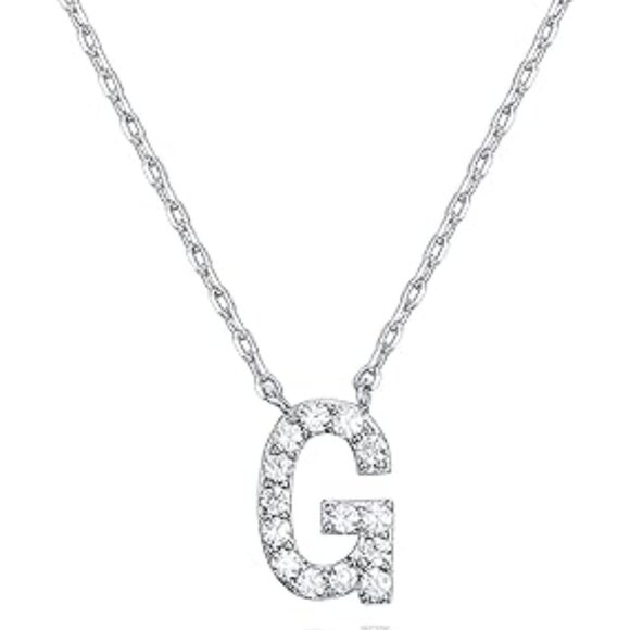 14K White Gold Initial Necklace Letter Dainty Diamond Gift Present A - O - Picture 7 of 16